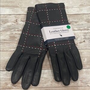 Charter Club Womens Leather Gloves‎ Black Touch Screen Faux Fur Lined Large NEW